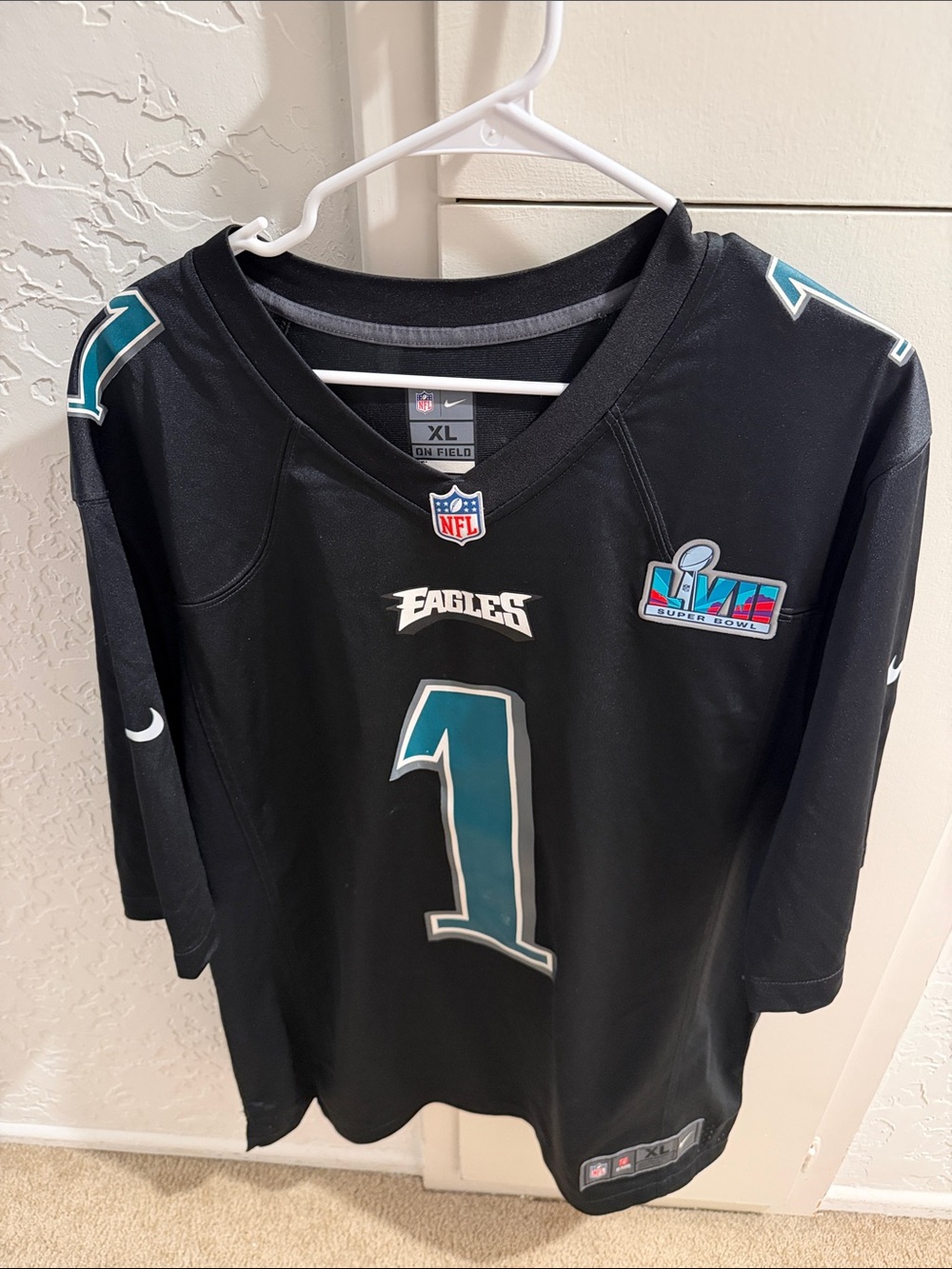Nike Black Philadelphia Eagles #1 Jersey with Teal and White Trim
